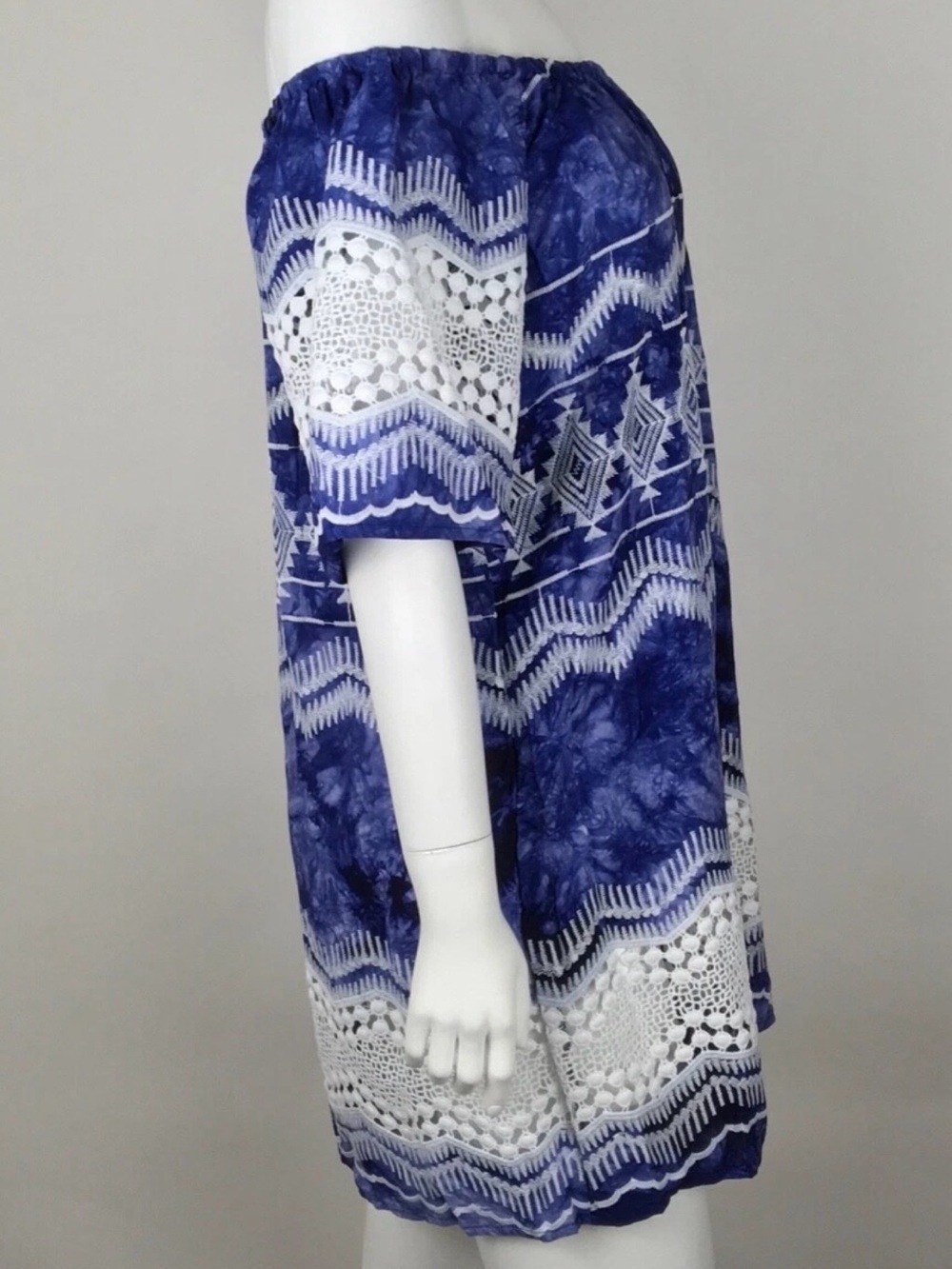 La Blanca Blue Tie-Dye Off-Shoulder Crochet Trim Dress/cover-up - Picture 4 of 5